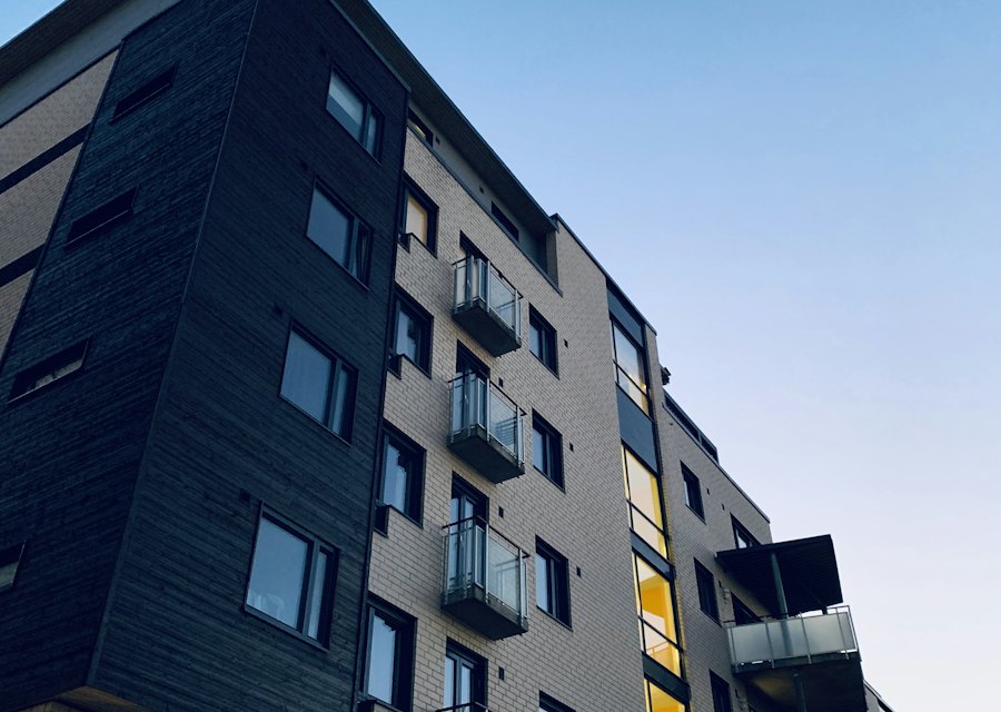 Modern residential tower with balconies