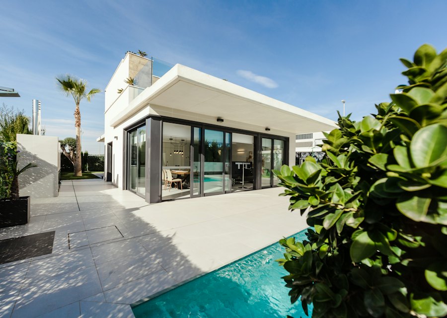 Contemporary white villa with a private pool