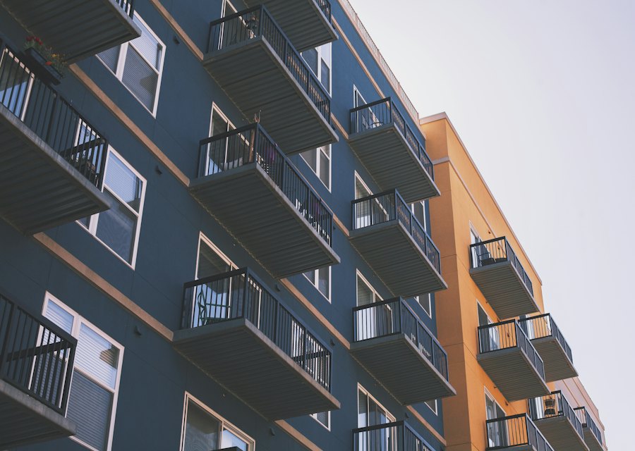 Apartment building facade with balconies